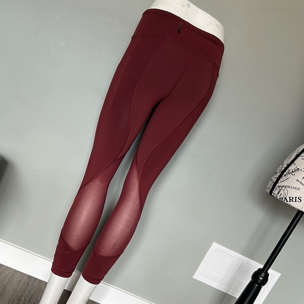 LULULEMON RUN: PACE RIVAL CROP Luxtreme mesh leggings pants Ruby Wine